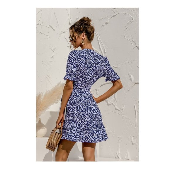 NEW - Floral V-Neck Ruffle Hem Dress - Picture 3 of 3